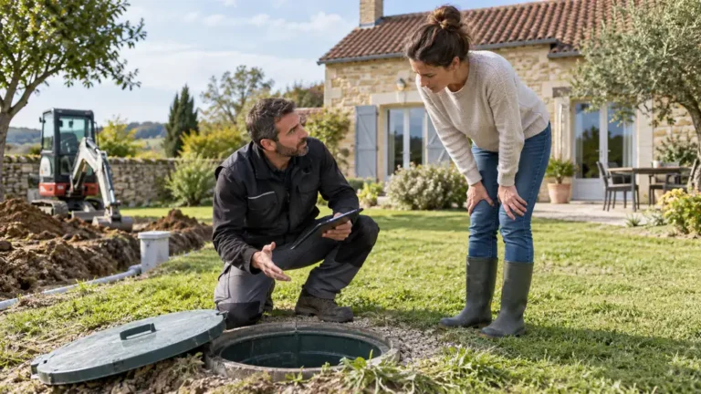 Contrôle d’un assainissement non conforme après achat d’une maison avec inspection de la fosse septique