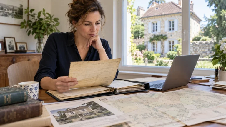 Propriétaire recherchant la date de construction d'une maison à partir de documents immobiliers anciens