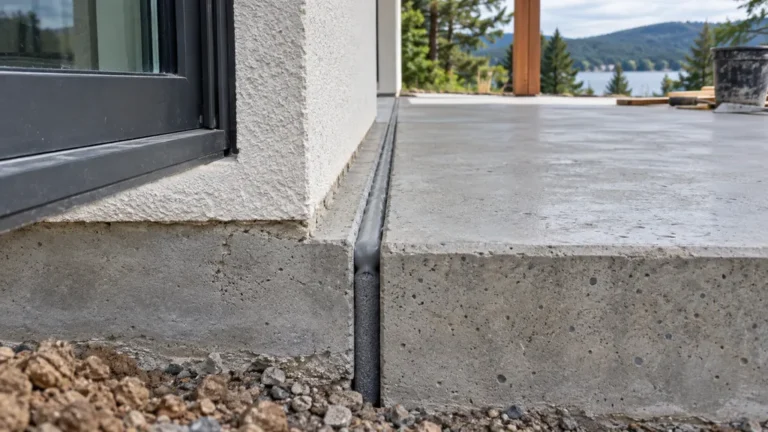 Joint souple entre une terrasse en béton et le mur d’une maison