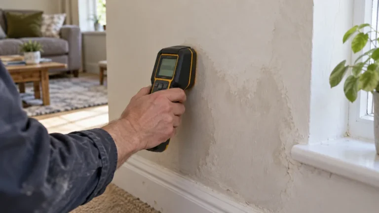 Mesure d’humidité sur un mur intérieur avec un humidimètre