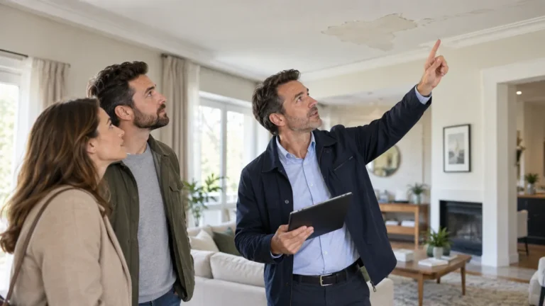 Inspection d’un ancien sinistre dans une maison avant une vente immobilière