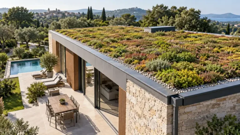Toiture végétalisée extensive sur une maison contemporaine